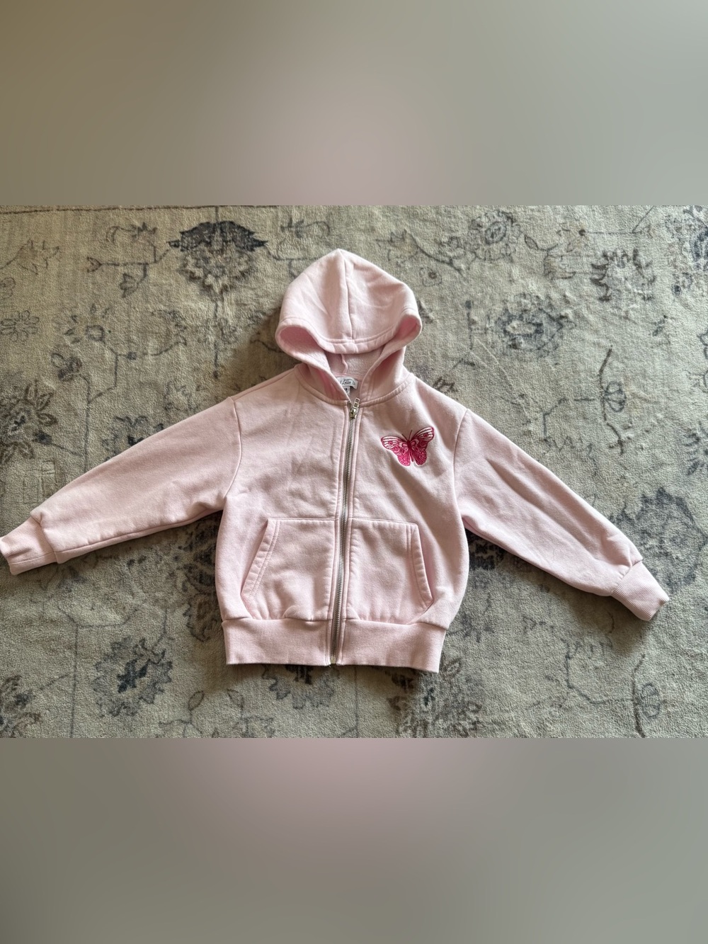 Girls' Pink Butterfly Hooded Zip Sweatshirt